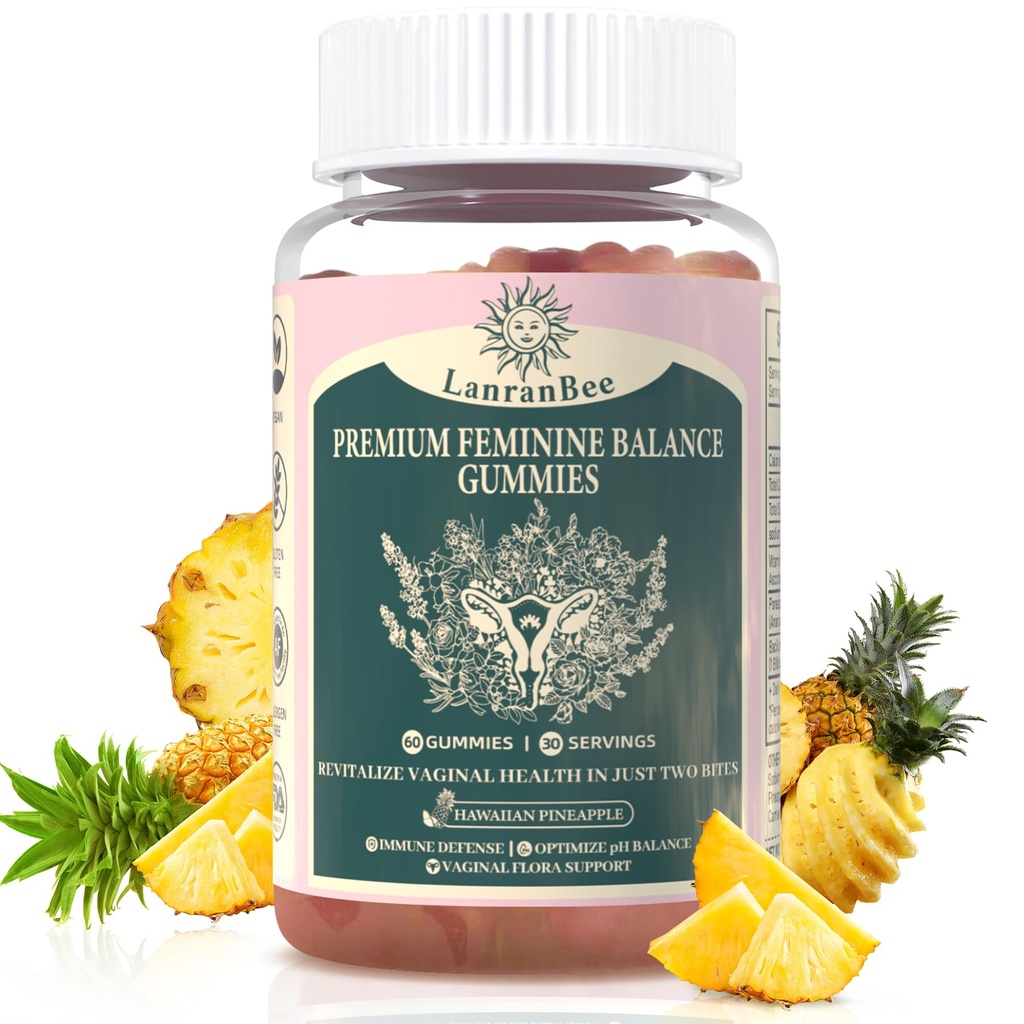 Premium Equilibre Féminine Gommies Probiotique vaginal - pour les femmes pH Équilibré Santé et Bien-être - Soutien immunitaire - Vegan, sans gluten et halal - Ananas hawaïens - 60 Gummies - 30 portions (1)