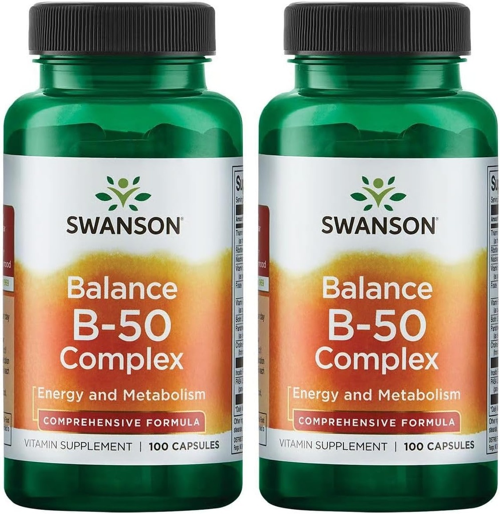 Swanson B-50 Complex - Vitamin Supplement Promoting Energy & Metabolism Support - May Support Heart Health & Memory - (100 Capsules) (2 Pack)