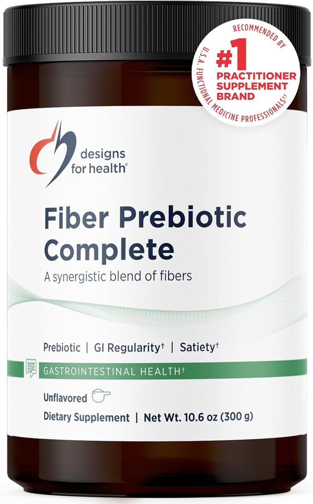 Designs for Health Fibre Prebiotic Complete - 12 suppléments de poudre de mélange de fibre digestive avec/Psyllium Husk, Lin + Pectine de pomme - Prebiotic Gut Support, non aromatisé + non sucré (30 portions / 300g)
