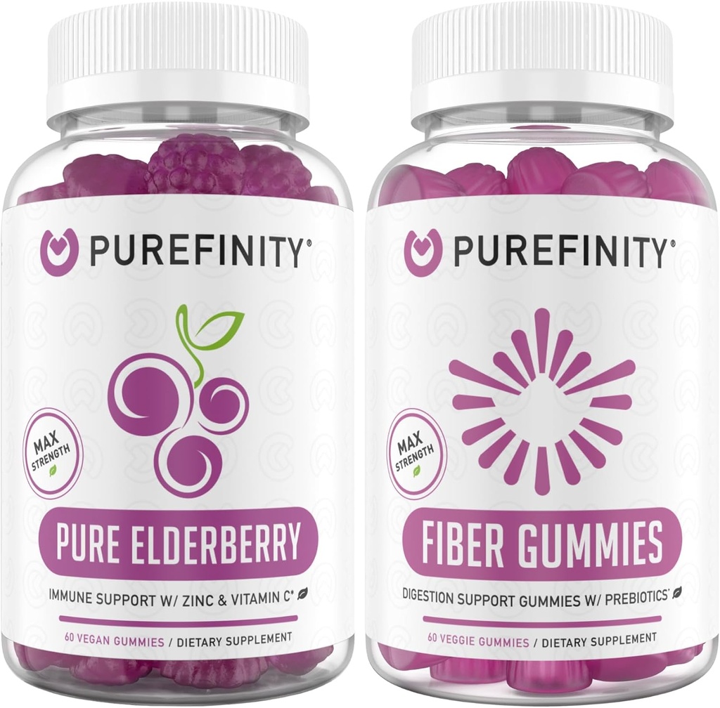 PUREFINITY Fibre + Gommies de baies d'eau (Gommes de baies d'eau prébiotiques Inuline FOS + Gommies de baies d'eau à double résistance avec zinc et vitamine C)