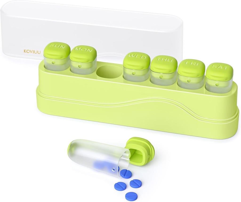 Organisateur hebdomadaire de pilules 1 fois par jour, KOVIUU Pill Box 7 Day, Portable Travel Pill Case, une fois par jour porte-conteneur de médicaments, distributeur hebdomadaire de pilules pour supplément de vitamine médecine, vert