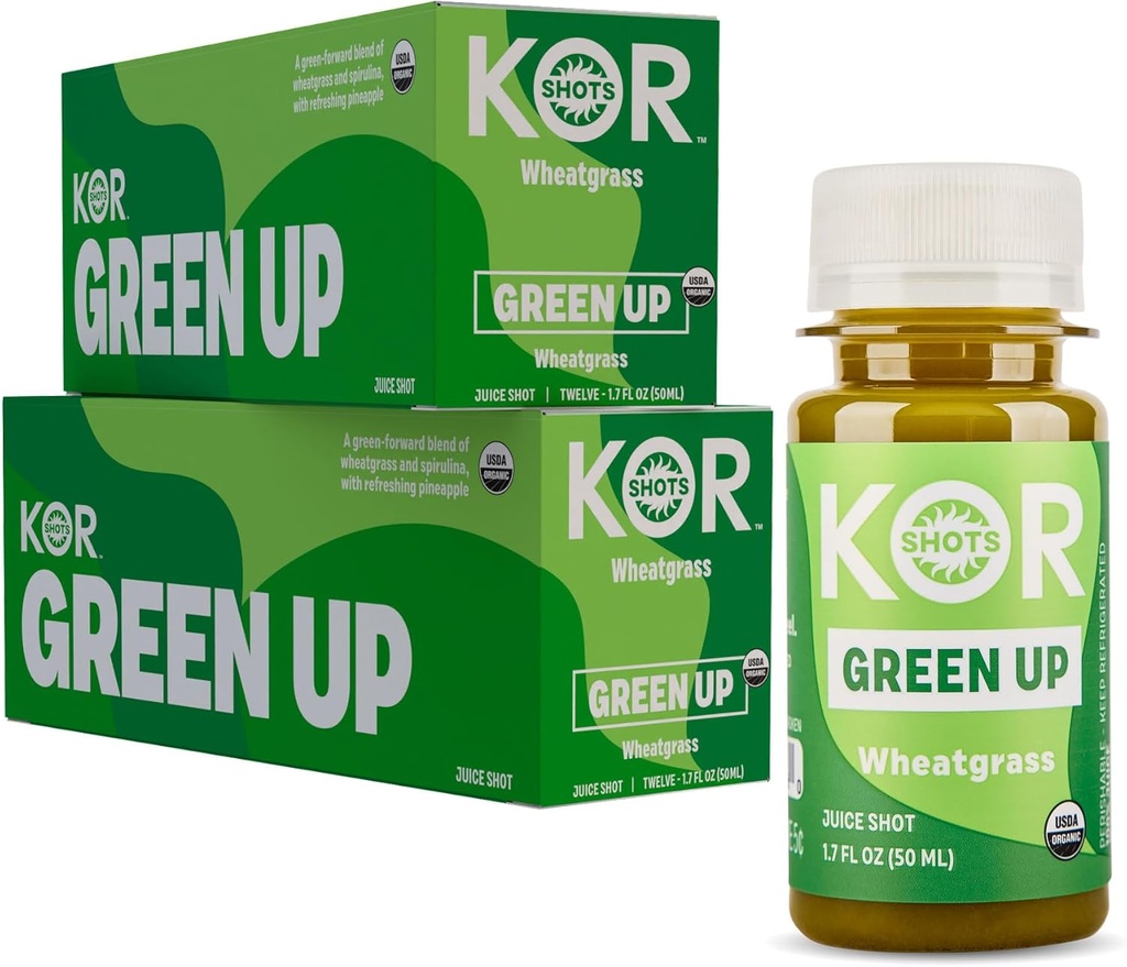 Shot Kor Ginger Spirulina Shot - 24 Pack x 1,7 Fl Oz - Green Up Shot - Daily Greens Superfoods Shot - USDA certifié biologique