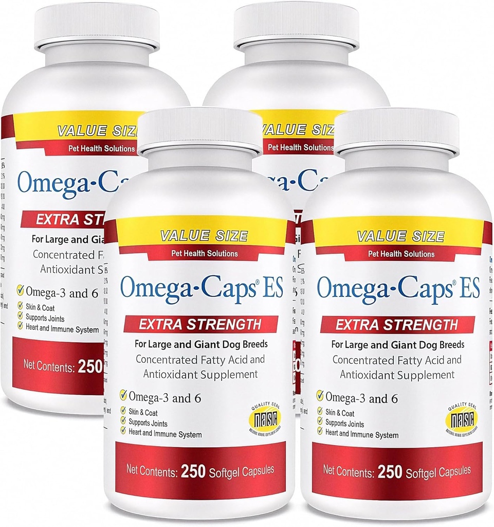 Omega-Caps Extra Strength for Large Breeds-Vet Formulé pour une peau et un manteau radiants sains tout en réduisant le défrichement. Contient Omega 3 pour la prise en charge du système immunitaire, Dose facile, 1000 Capsules de Gel Soft