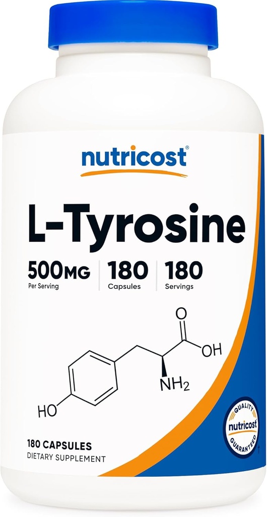 Nutricost L-Tyrosine 500mg, 180 Capsules - Sans gluten et sans OGM