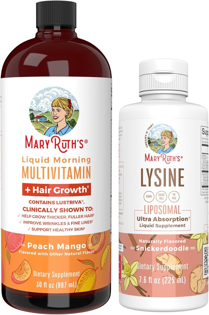 MaryRuth Organics Lysine Liposomal (Snickerdoodle) & Multivitamine liquide + croissance des cheveux.