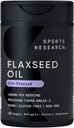 Sports Research Vegan Flaxseed Oil (1200mg) Herbal Supplement with Plant-Based ALA Omega 3 - Vegan Certified & Non-GMO Verified - Gluten, Soy & Carrageenan Free (180 Veggie Softgels)