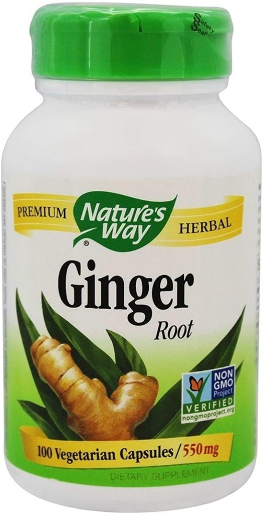 Nature's Way Premium Herbal Ginger Root, Digestive Support, 550 mg, 100 Vegetarian Capsules, Pack of 2