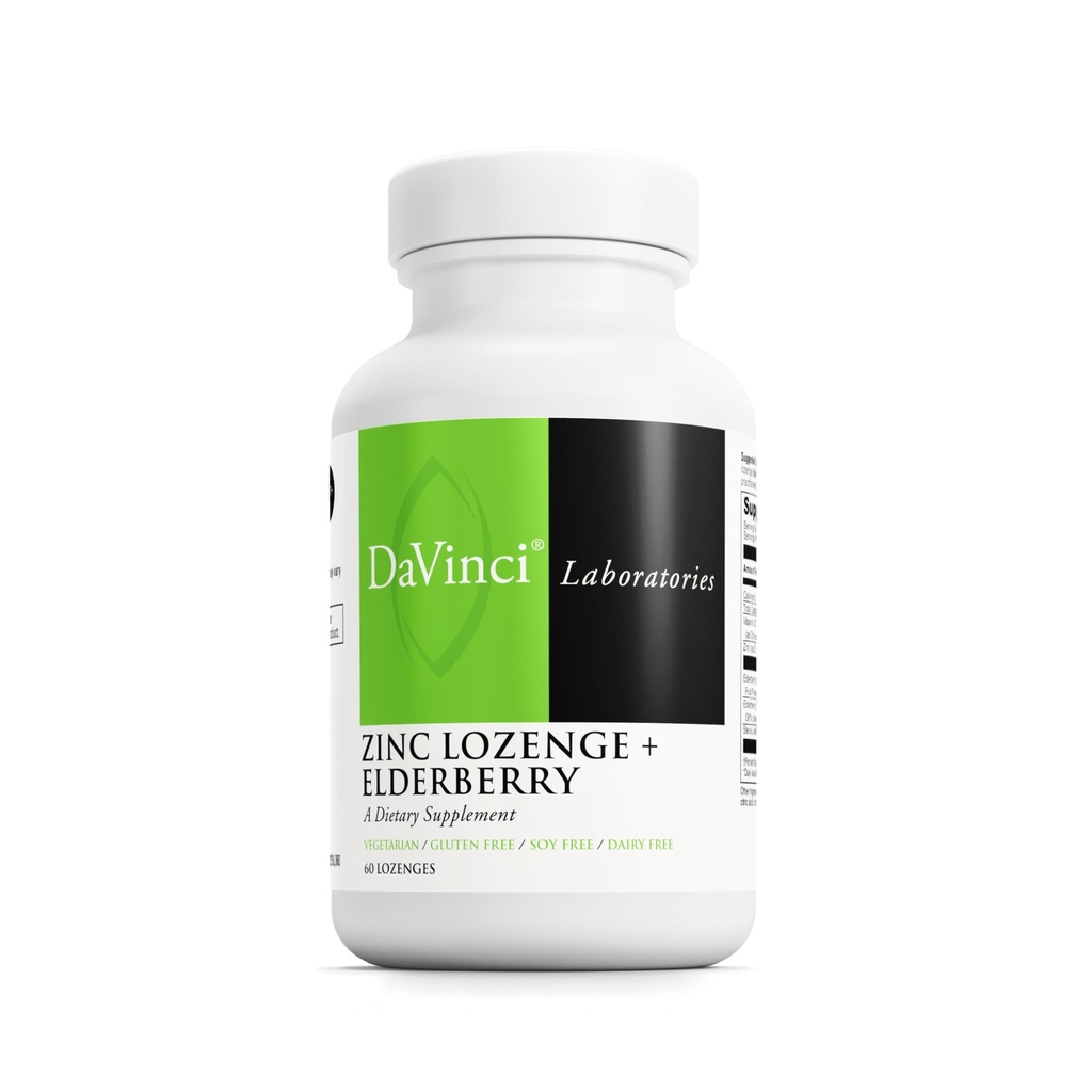 DAVINCI Labs Zinc Lozenge + Elderberry - Supplément pour soutenir le système immunitaire, les poumons sains et les tissus de gorge* - avec vitamine D3, zinc, Elderberry et plus - Saveur de citron - 60 Lozenges