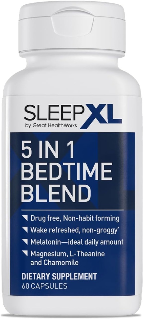 SleepXL SleepXL Sleep Supplement Non-Habit-Forming Formula - Fall Asleep Faster & Sleep Longer - 5 ingrédients clés comprennent la mélatonine, la L-Theanine, la camomille, le magnésium et la vitamine B6 (60 capsules, 30 portions)