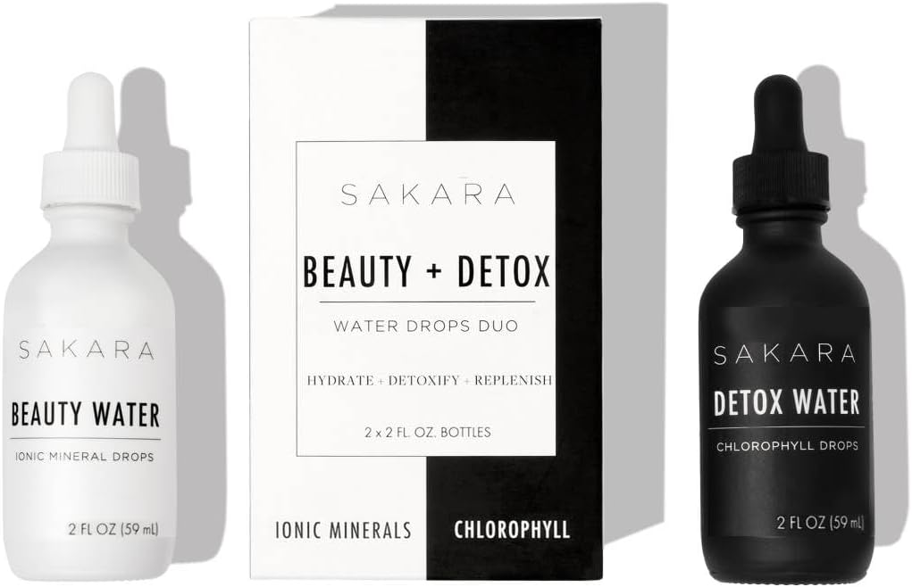 Sakara eau de beauté + gouttes d'eau de détox, 60 portions - traces de gouttes minérales et gouttes liquides de chlorophylle, magnésium liquide, chlorure, sodium, potassium, suppléments de bore, gouttes liquides de chlorophylle