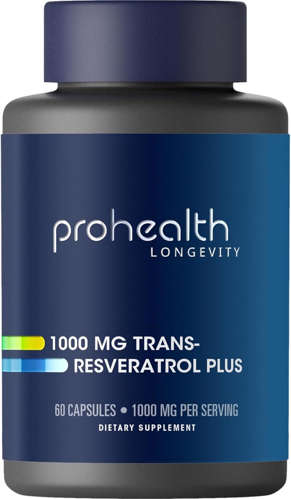 ProHealth Resveratrol 1000mg.Prime Trans-Resveratrol.Plus Quercetin, Vin rouge et extrait de thé vert.