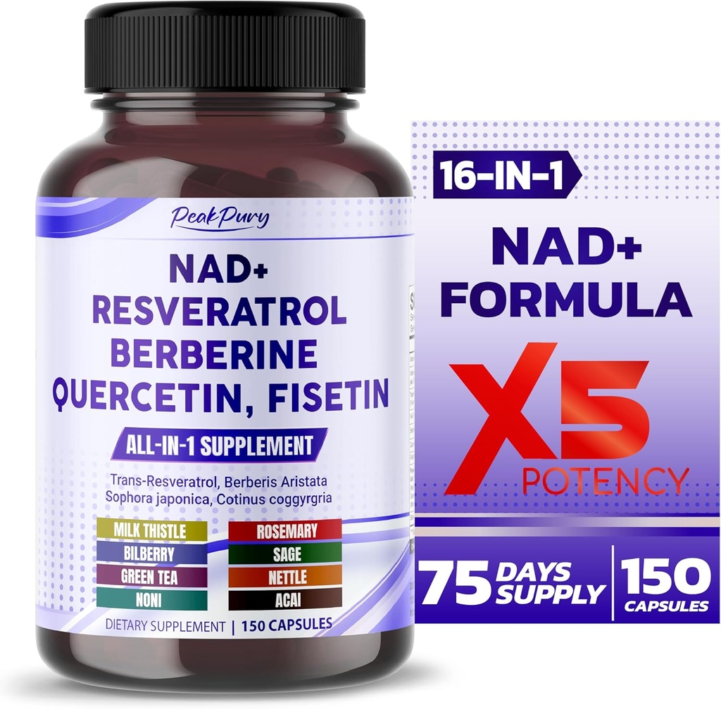 NAD+ Trans-Resveratrol Berberine Quercetin Thistle de lait de fisetin - Fabriqué aux États-Unis