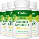 Probiotiques pour les femmes Hommes- 300 milliards CFU, 24 souches Probiotique+15 Herbes biologiques Prébiotiques Mélange, pré et probiotiques, pour la santé digestive, Immune et Gut, Diarrhée, Bloating, Vegan, 8 mois d'approvisionnement