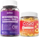 Resvératrol sans sucre Gommies 1500mg + CoQ10 200mg 100mg Gommies remplies avec Magnésium Soutien Vieillissement en santé et longévité