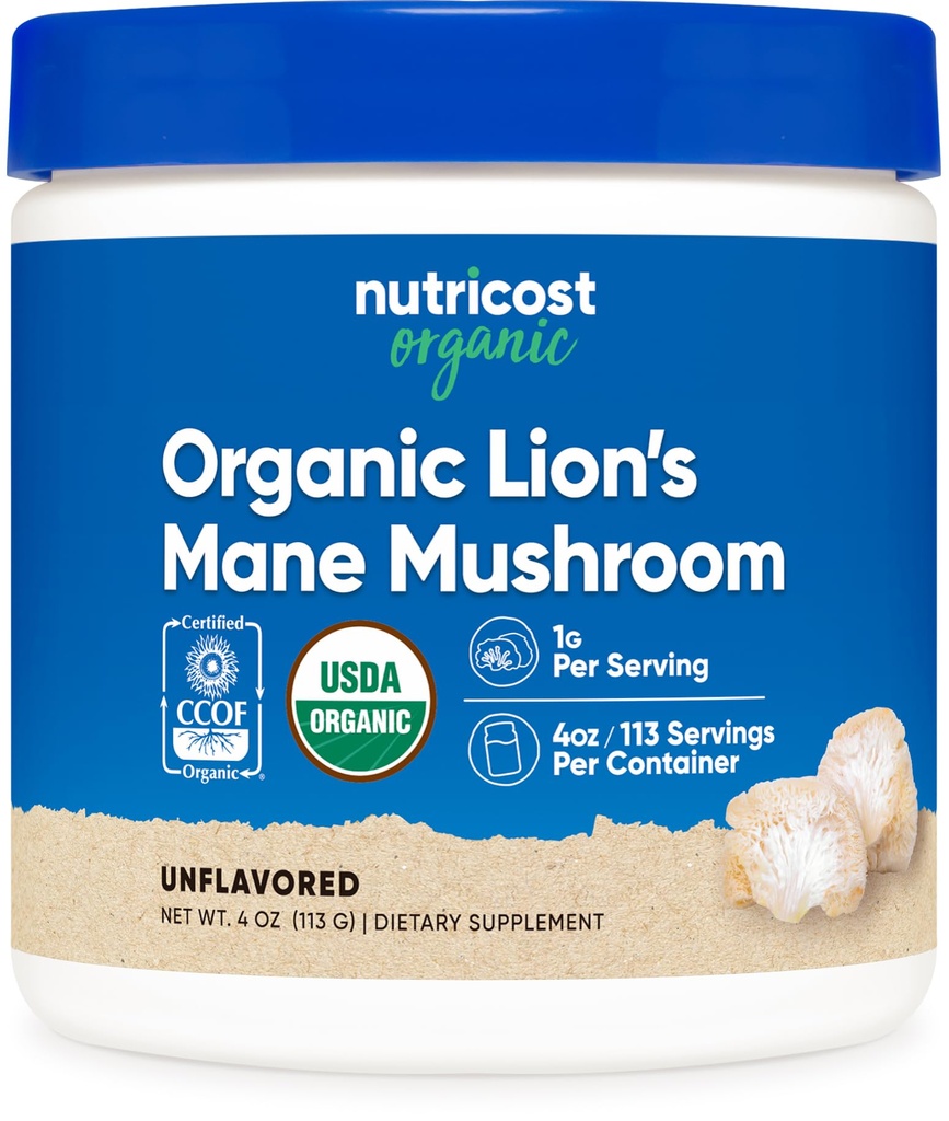 Poudre de champignons Lion biologique Nutricost 4oz - certifié USDA Organic