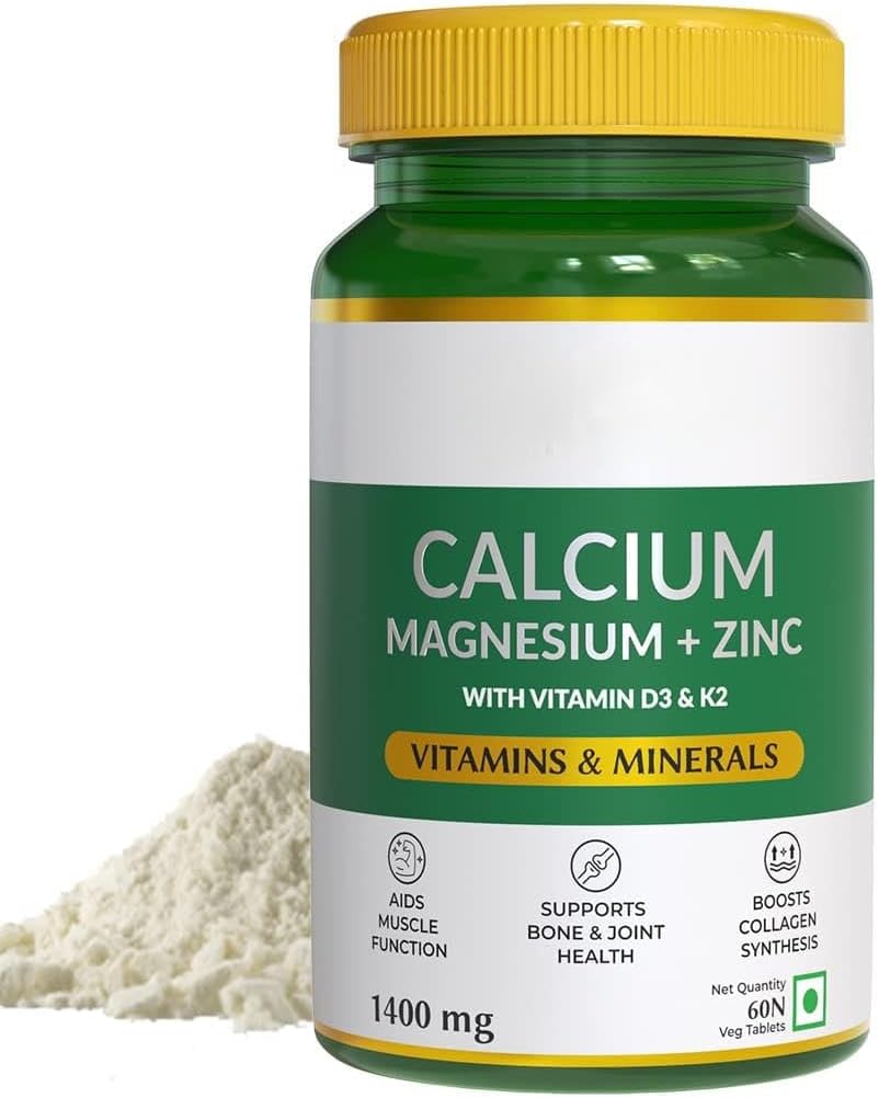 Comprimés de magnésium et de zinc avec vitamine D3 et K2 (600 UI), supplément de calcium pour les femmes et les hommes, pour la santé musculaire