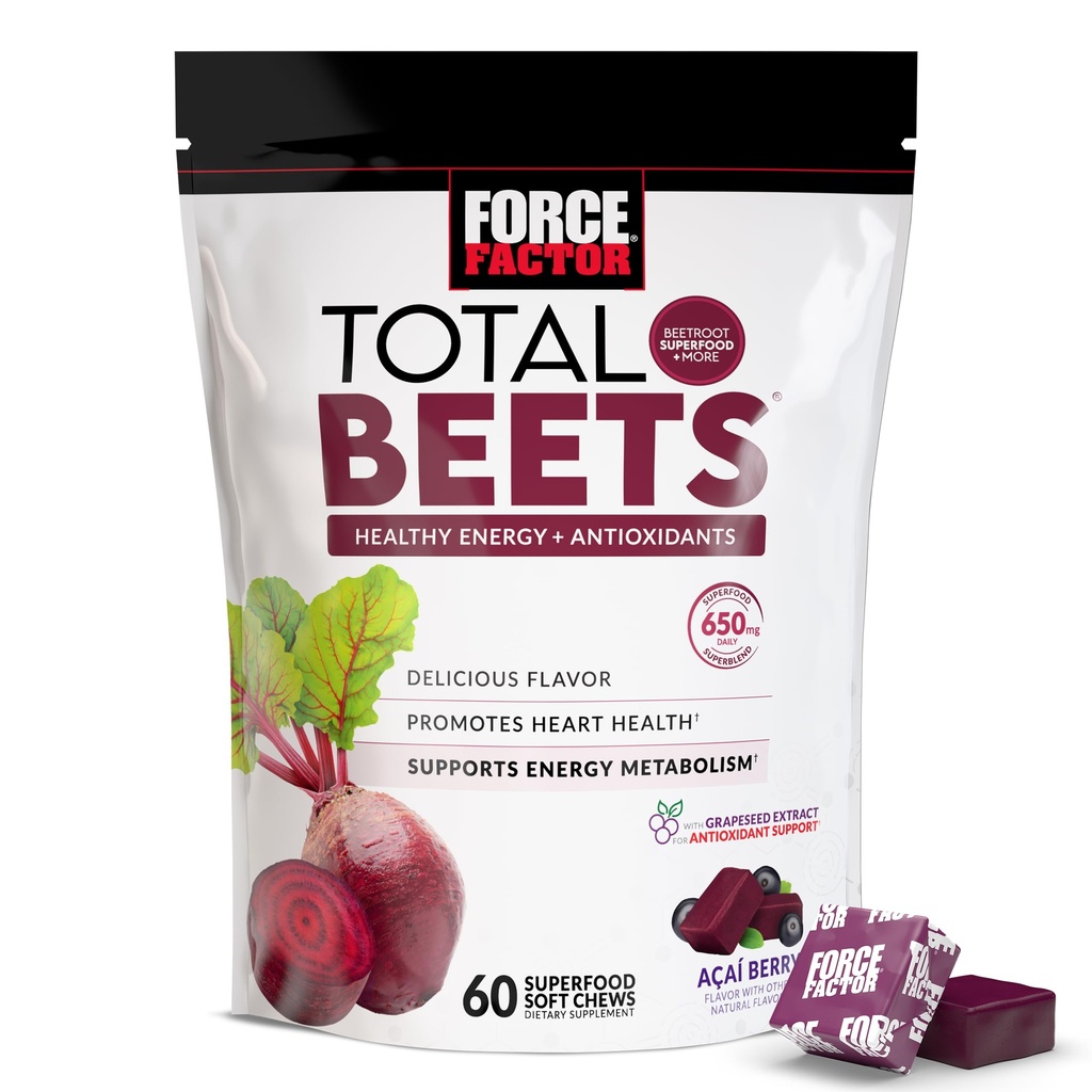 Facteur de force Betteraves totales avec de la betterave, des nitrates, de la L-citrulline, de l'extrait de graines de raisin et des antioxydants, supplément d'énergie saine avec des ingrédients Elite, la santé du coeur Superfood, 60 Chews