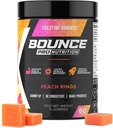 Bounce Pro Creatine Monohydrate Gummies for Men & Women, Low Calorie, 6G of Creatine per Serving, Vegan, Anti-Melting, Gluten-Free, Non-GMO, 2g of Creatine per Gummy (51ct, Peach Rings)
