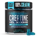 Creatine HCL 3000mg par portion - Saveur de framboise - Gommies végétaliennes (90 Nombre (paquet de 1), framboise)