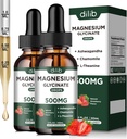 Supplément de gouttes liquides de glycinate de magnésium, avec le glycinate de magnésium 500mg Ashwagandha, L - Theanine, Camomille - Soutien anti-stress, os, Muscle, Mood Fraise Flavor 2Pack