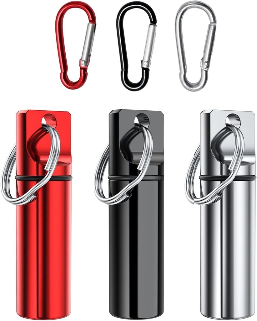 Petite boîte à pilules de poche porte-clés (3 Pack), alliage d'aluminium Portable Mini Pill Organizer Case Container pour la Purse, Support de pilule métallique étanche Bouteille de médecine pour camping en plein air