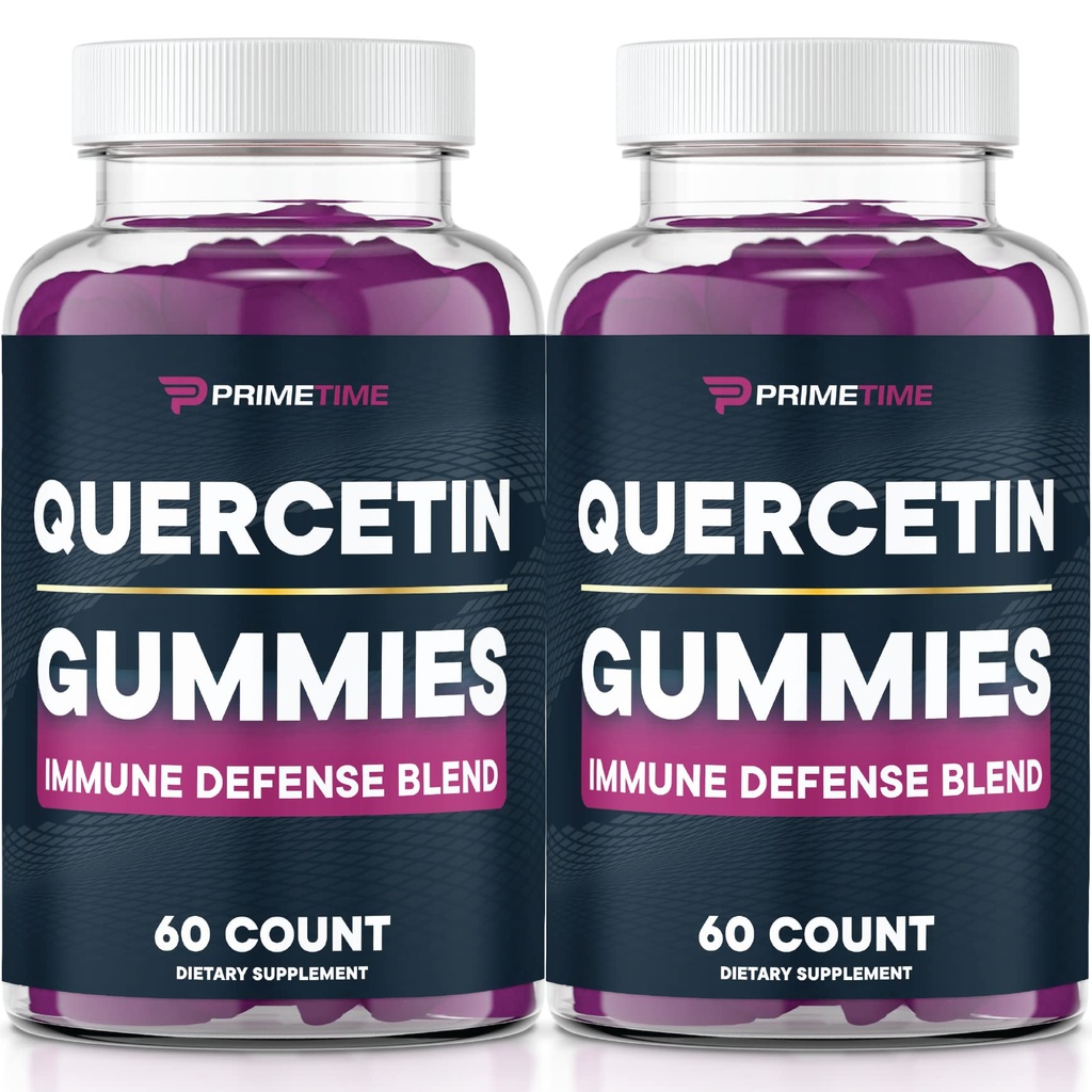 Primetime Sports Quercetin + Zinc + Vitamine C 1000mg Gommies Suppléments avec Elderberry, Vitamine flavonoïde pour les enfants Adultes Immunité, Imune Soutien Gummy Booster Vegan (2 Pack) 60 Compte (Pack de 2)