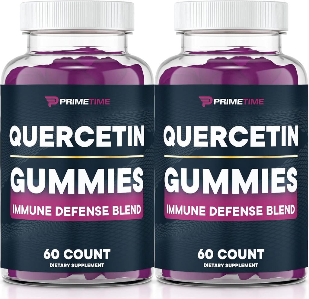 Primetime Sports Quercetin + Zinc + Vitamine C 1000mg Gommies Suppléments avec Elderberry, Vitamine flavonoïde pour les enfants Adultes Immunité, Imune Soutien Gummy Booster Vegan (2 Pack) 60 Compte (Pack de 2)