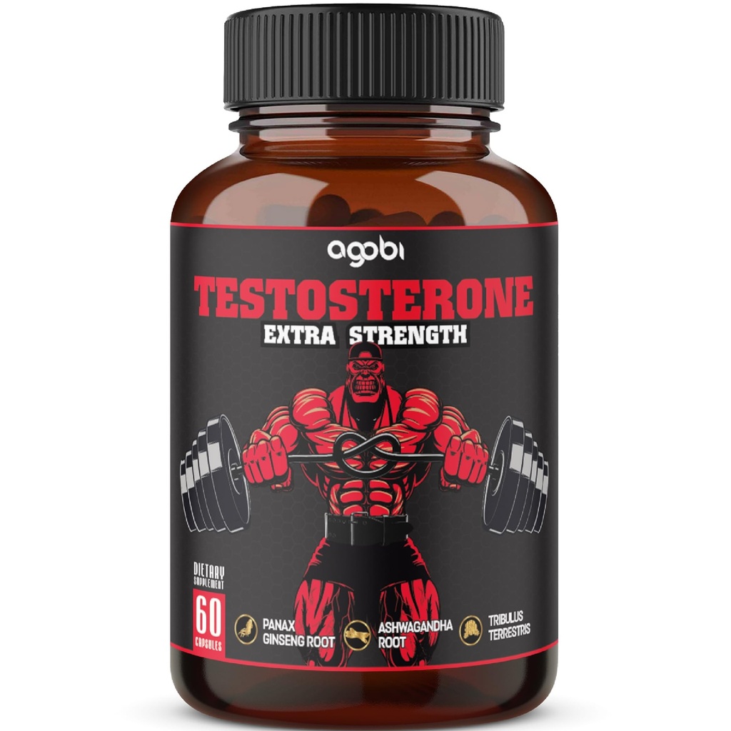 Supplément de testostérone pour les hommes avec Ashwagandha, Tribulus, Ginseng et plus - 11 herbes - Soutien de la force - 60 capsules végétaliennes 1 mois d'approvisionnement