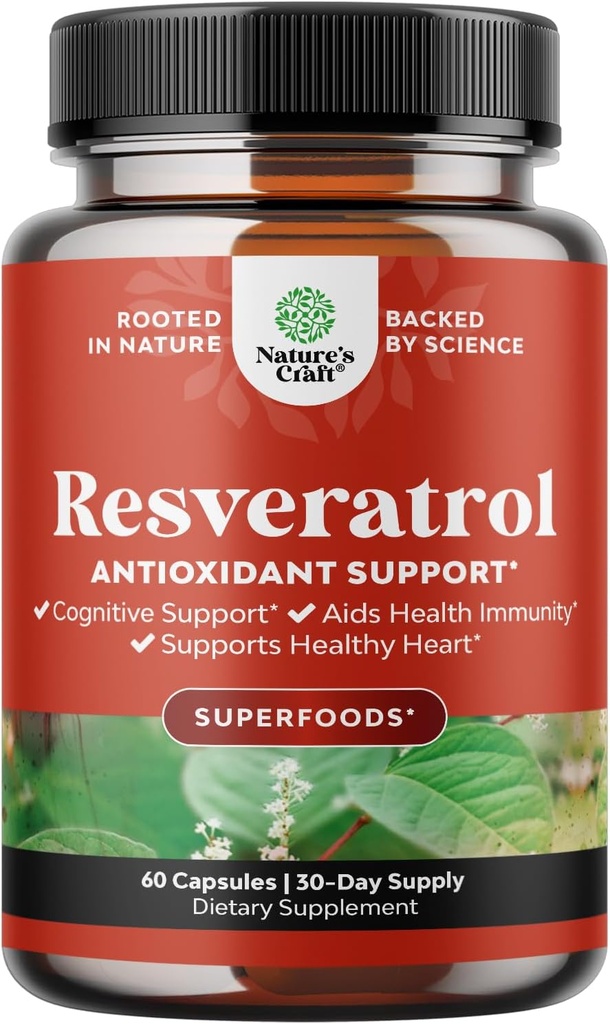 Supplément de Resvératrol Trans - Capsules de Resvératrol avec activateur AMPK pour la santé cellulaire et la vitalité - Activateur métabolique AMPK pour le métabolisme Boost et l'efficacité cellulaire - 60 Compte