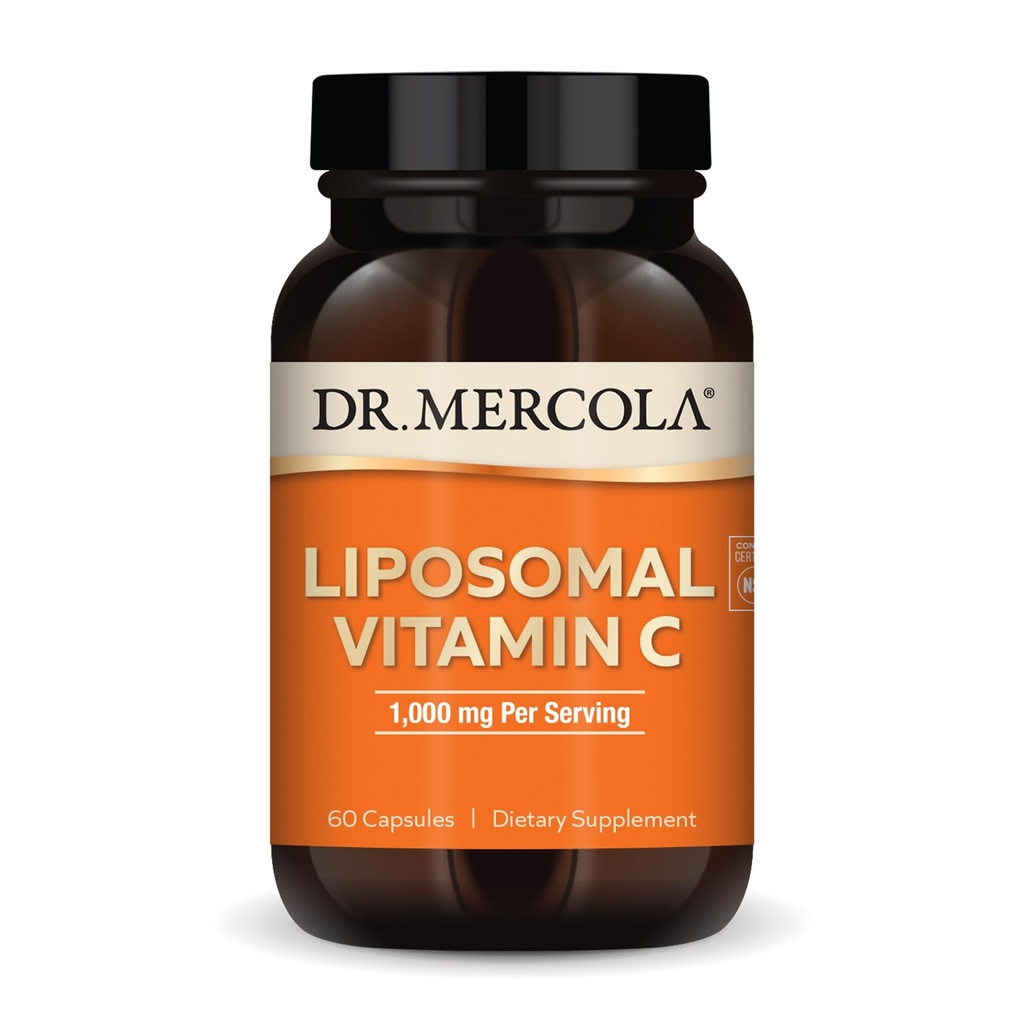 Dr Mercola Vitamine Liposomique C - Soutien Cerveau, Coeur, Oeil et Immune - Fournit 1 000 mg de vitamine C biodisponible - Sans OGM, sans gluten et sans soja - 60 capsules (30 portions)