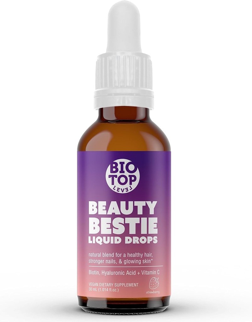 Beauty Bestie Vegan Liquid Drops, Biotin, Vitamin C, Hyaluronic Acid, Multi-Benefit Vitamins Blend to Support Healthy Hair, Skin & Nails Growth, Sugar Free 1 fl oz.