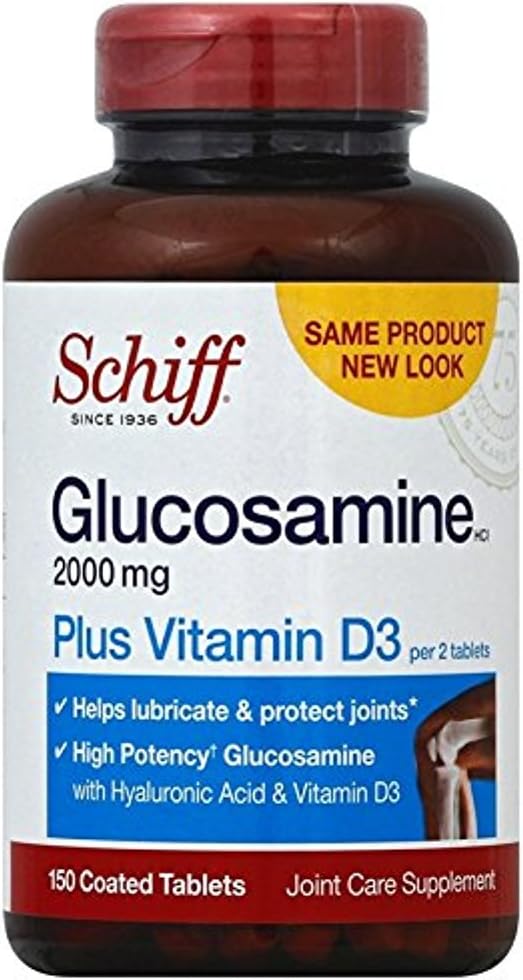 Schiff Glucosamine 2000mg avec vitamine D3 et acide hyaluronique, 150 comprimés - supplément articulaire