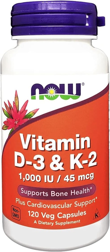 MAINTENANT Aliments Vitamine D-3 et K-2 - 120 capsules de légumes