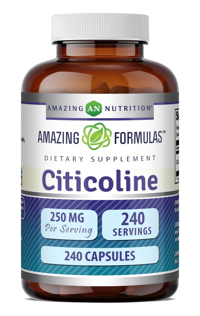 Formules étonnantes Citicoline 250 Mg.com Capsules Supplément.com Non-GMO.com Sans gluten Fabriqué aux États-Unis (240 Nombre)