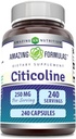 Formules étonnantes Citicoline 250 Mg.com Capsules Supplément.com Non-GMO.com Sans gluten Fabriqué aux États-Unis (240 Nombre)