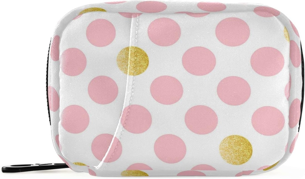 Pink Golden Polka Pill Box 7 Day Pill Case Sac de voyage Pill Organizer Sac avec zipper Portable Weekly Case Taille compacte pour le support de supplément de vitamine
