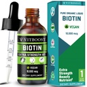 Extra Strength 10,000mcg Biotine gouttes liquides avec des arômes de baie biologique. 60 portions La formule végétalienne soutient la croissance des cheveux, des ongles forts, une peau saine.