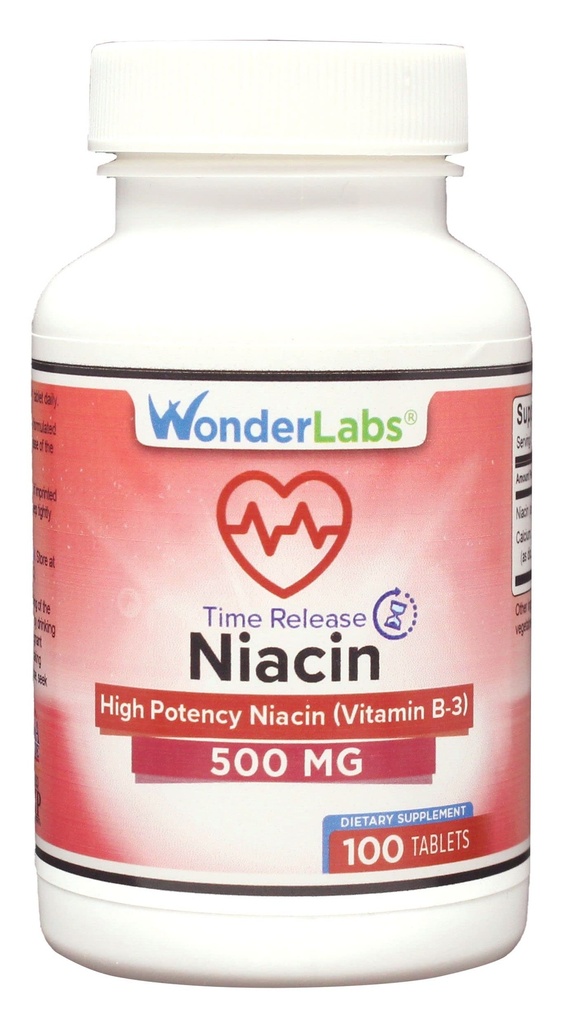 Wonder Laboratories High Potancy Sortie Niacin (Vitamine B3) 500 Mg 100 Comprimés Non-OGM, Supplément sans gluten