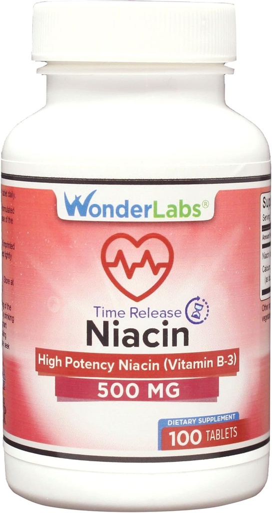 Wonder Laboratories High Potancy Time Release Niacin (Vitamin B3) 500 Mg 100 Tablets Non-GMO, Gluten Free Supplement