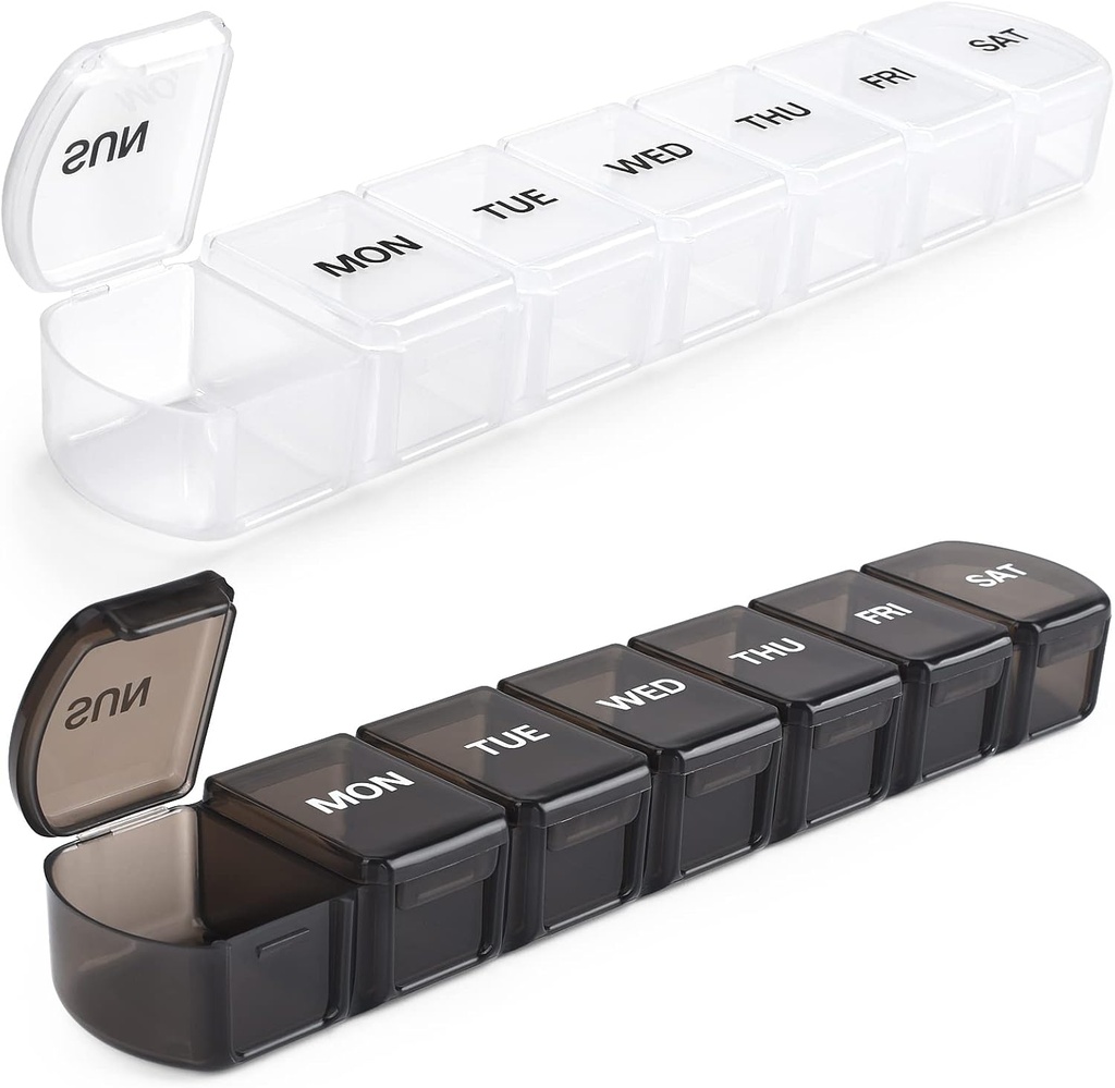 Large Weekly Pill Organizer 2 Pack,Daily Vitamin Case Box 7 Day with XL Compartment,Travel Friendly Medicine Organizer for Cod Liver Oil Supplements