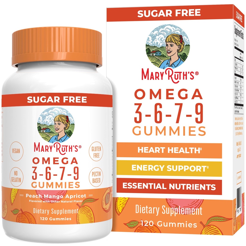 MaryRuth Organics Omega végétalien 3 6 7 9 Gommies. Jusqu'à 4 mois d'approvisionnement.Oméga 3 Supplément à l'huile de lin.Oméga 3 Gommies.