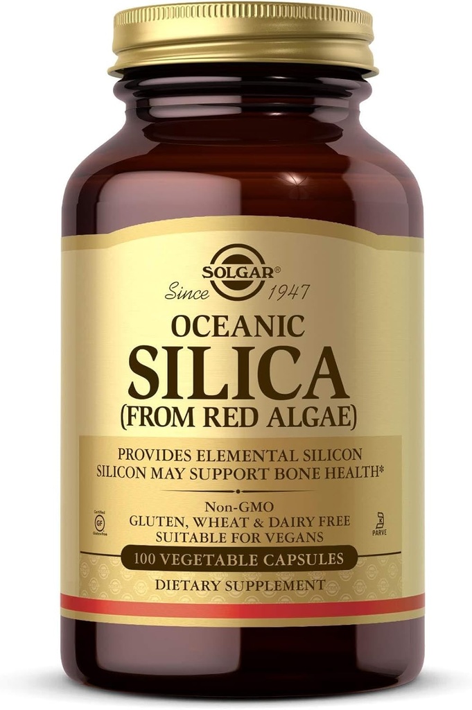 Solgar Oceanic Silica de Red Algae 25 mg, 100 capsules végétales - Excellente source de calcium, soutient la santé osseuse - non-OGM, végétalien, sans gluten, sans lait, sans casher - 50 portions