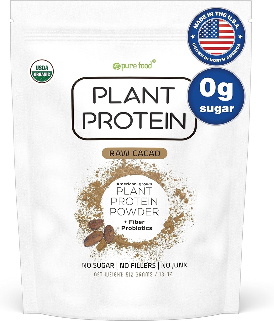 Pure Food: Poudre de protéines à base de plantes avec des probiotiques biologique, propre, tout naturel, végétalien, végétalien, complète supplément alimentaire superalimentaire sans additifs