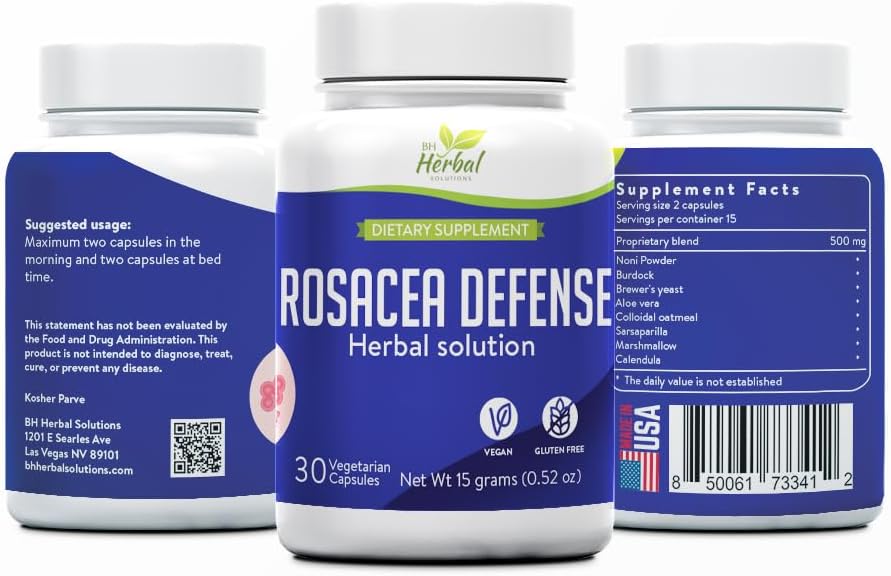 Rosacea Defense - Supplément à base de plantes pour la rougeur de la peau et la sensibilité - soutient le teint calme et équilibré - 100% ingrédients naturels