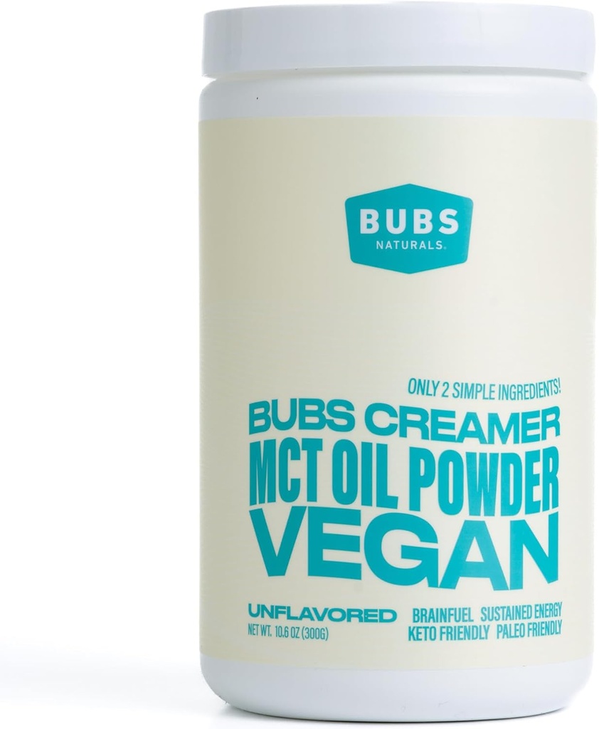 BUBS Naturals MCT Oil Powder - Premium MCT Oil & Keto Coffee Creamer - Vegan & Paleo Friendly - Healthy Coconut Fats + Low Carb - Dairy-Free Energy Source for Shakes, Smoothies & Baking (10.6 oz)