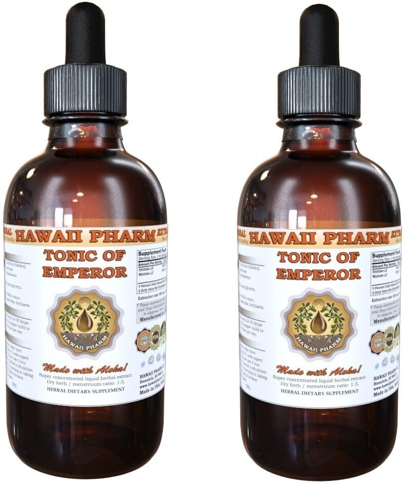HawaiiPharm Shiitake, Maitake, Cordiceps, Reishi Extrait liquide, Shiitake séché biologique, Maitake, Cordiceps, Teinture Reishi, Supplément à base de plantes, Fabriqué aux États-Unis, 2x2 fl.oz