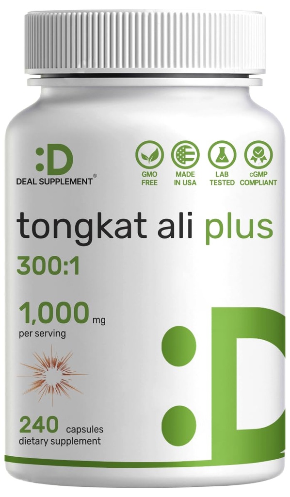 Extrait de Tongkat Ali 300:1 avec de l'herbe de chèvre horny 1 100mg – La racine d'Eurycoma Longifolia Indonésienne – Supplément à base de plantes pour l'énergie