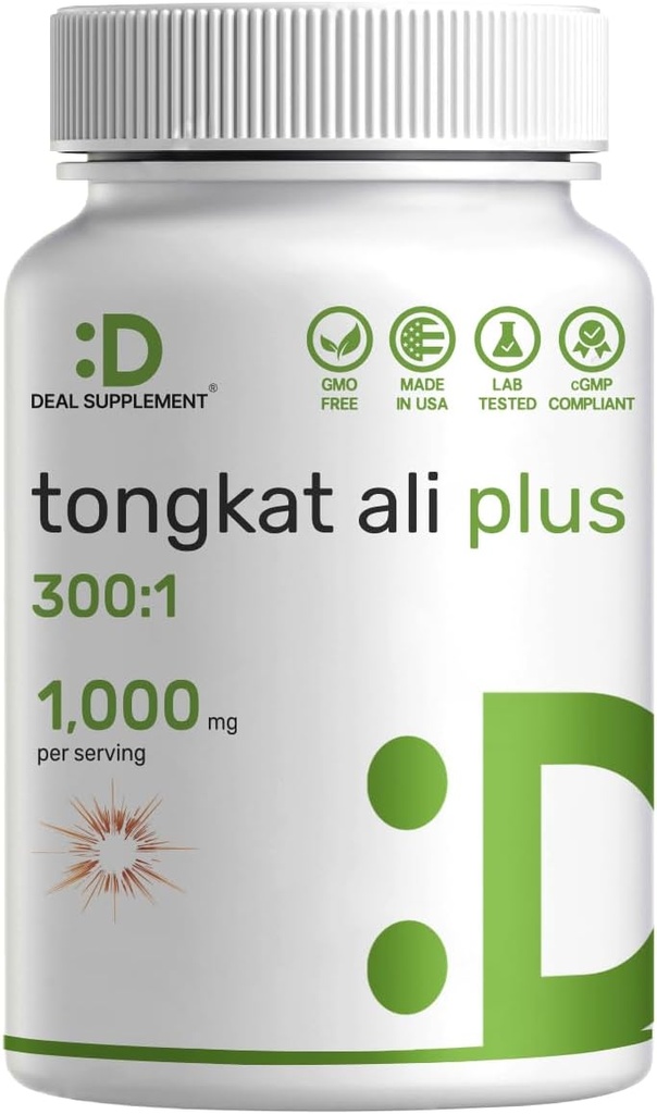 Tongkat Ali Extract 300:1 with Horny Goat Weed 1,100mg – Indonesian Longjack Eurycoma Longifolia Root – Extra Strength Herbal Supplement for Energy