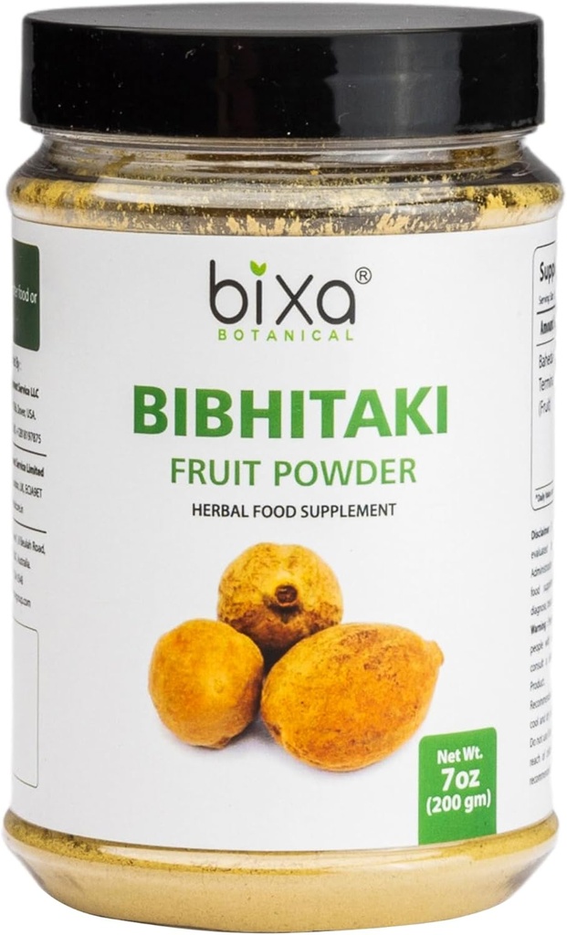 Bixa BOTANIQUE Bibhitaki Poudre de Finalia Belerica de Baheda de 200 grammes / 7 oz sans gluten, sans OGM, traité à la vapeur, végétalien, 100% pur