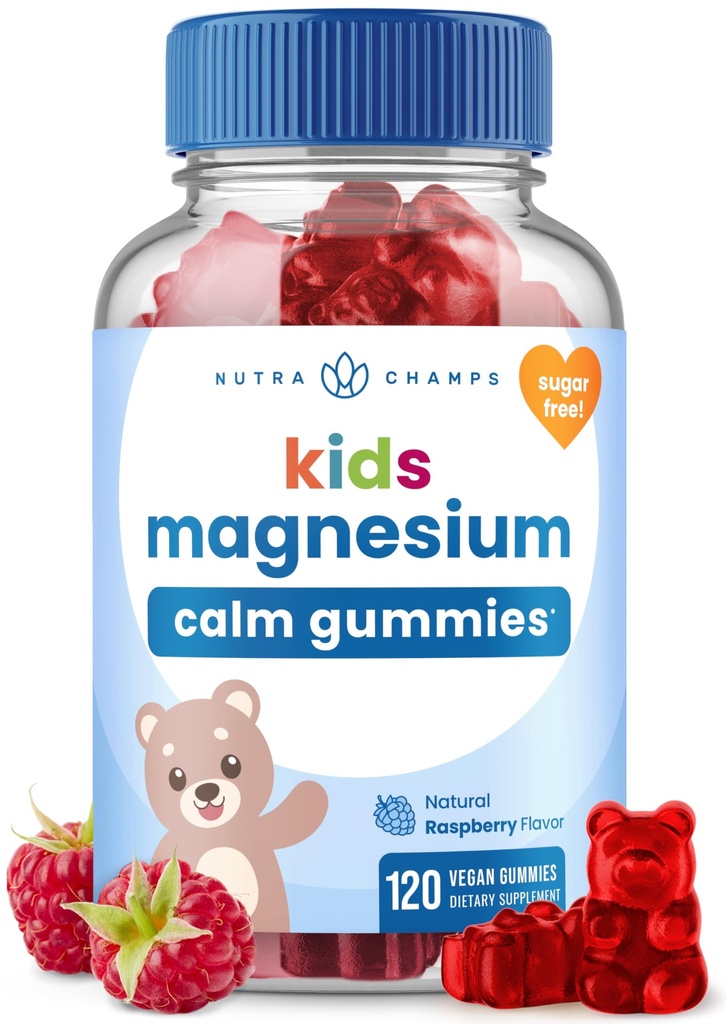NutraChamps 120 Gommies de magnésium pour enfants - Sans sucre Gommies de magnésium pour enfants - 4 mois d'approvisionnement - soutient la santé osseuse, le sommeil - supplément de citrate de magnésium pour enfants